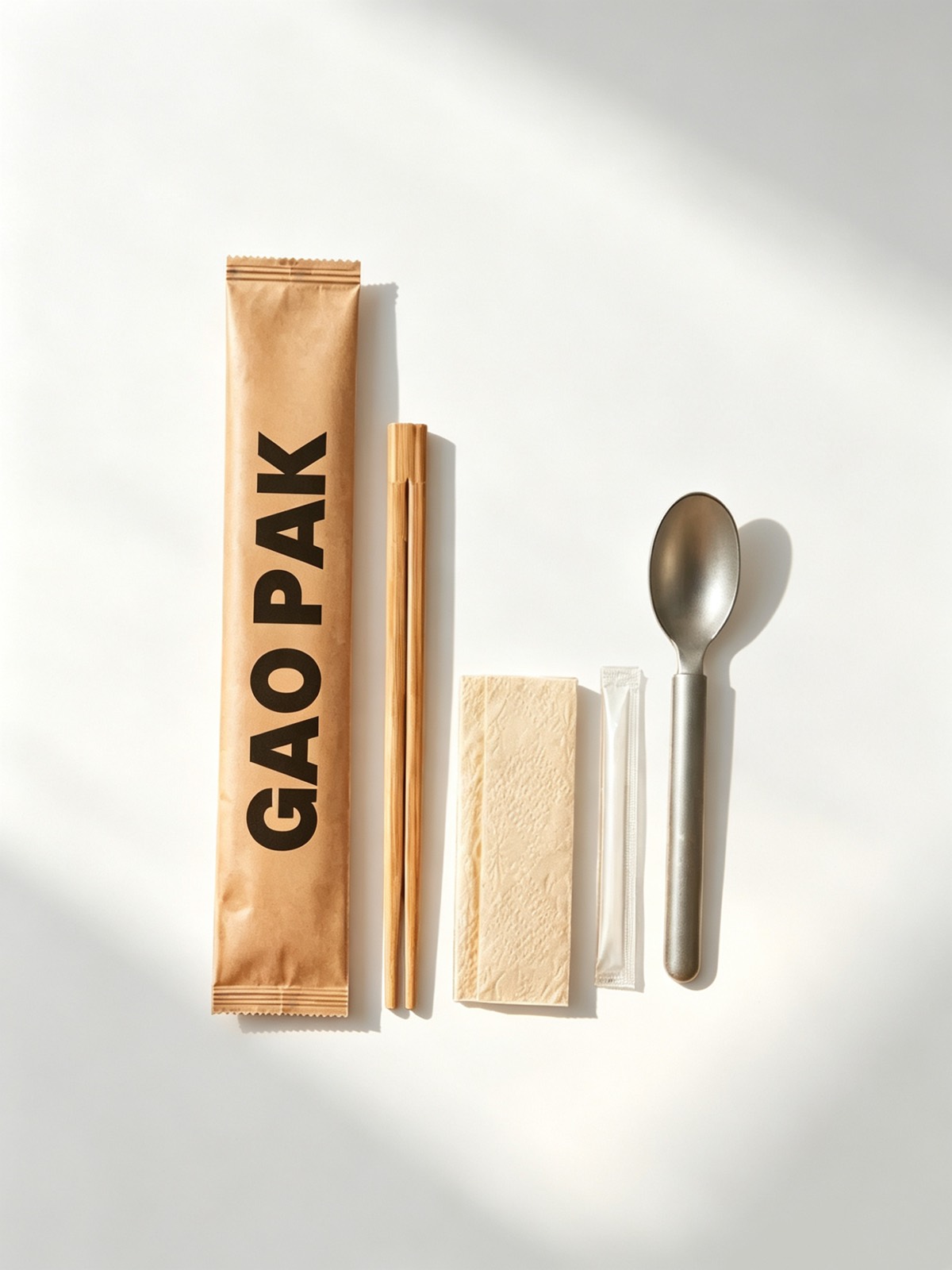 Wrapped wooden cutlery kit with napkin