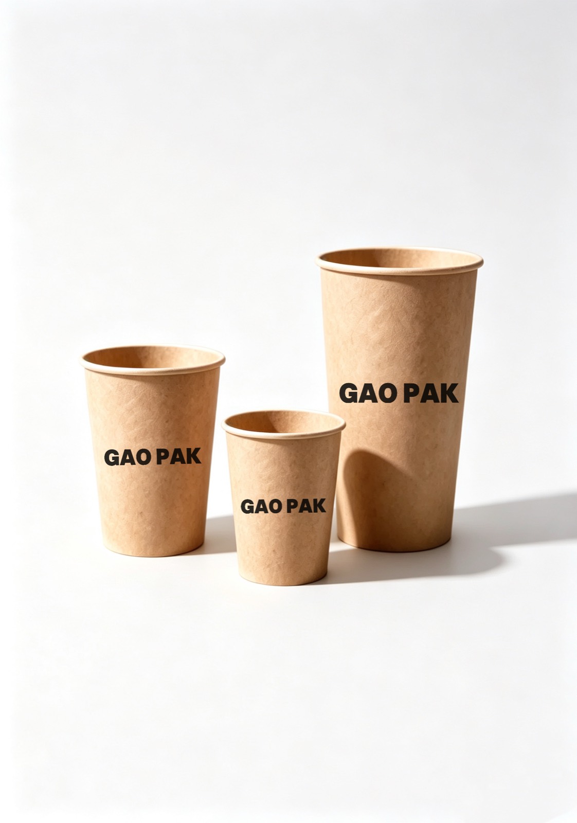 Kraft paper coffee cups in three sizes with custom logo